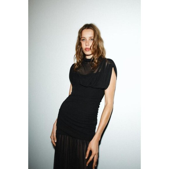 ZARA COMBINED DRAPED MIDI DRESS - Picture 4 of 10